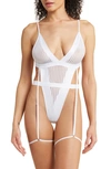 Mapalé Stripe Mesh Thong Teddy & Garter Straps In White