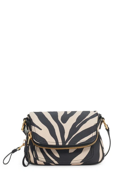 Tom Ford Mini Jennifer Zebra Stripe Leather Crossbody Bag In Black/ Beige