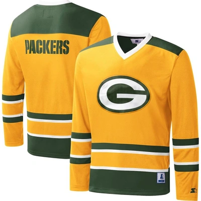 Starter Gold Green Bay Packers Cross-check V-neck Long Sleeve T-shirt