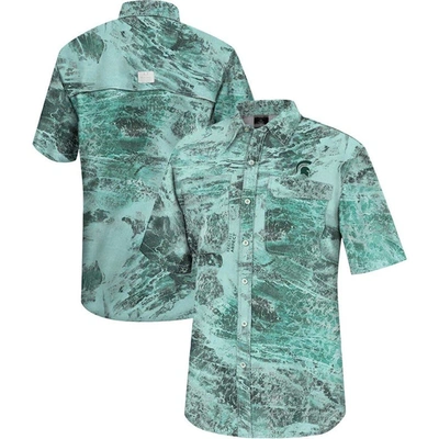 Colosseum Green Michigan State Spartans Realtree Aspect Charter Full-button Fishing Shirt