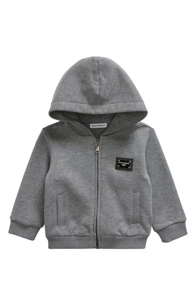 Dolce & Gabbana Kids' Logo Plaque Cotton Hoodie In Medium Grey