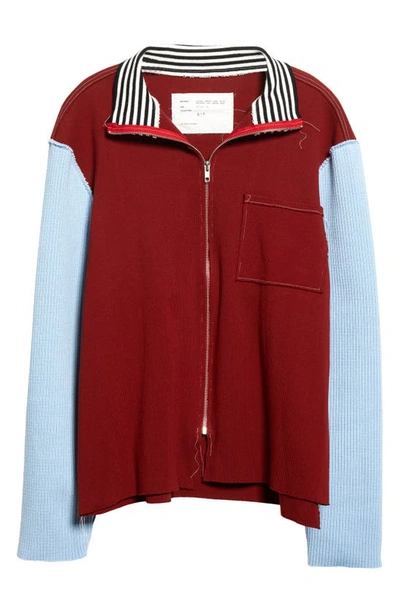 Camiel Fortgens Zip-up Mixed Knit Sweater In Burgundy Multi Camiel Fortgens Zip-up Mixed Knit Sweater In Burgundy Multi
