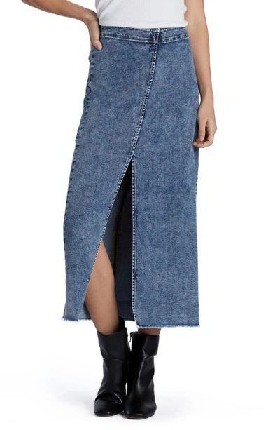 Wash Lab Denim Side Hustle Denim Midi Skirt In Sally Blue