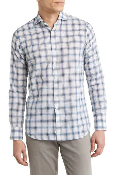 Canali Plaid Button-up Sport Shirt In White/ Blue