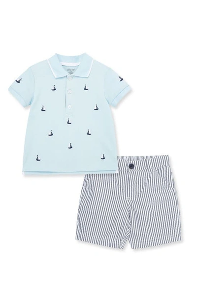 Little Me Boys' Sailboat Embroidered Polo Shirt & Stripe Shorts Set - Baby In Pastel Blue,boat
