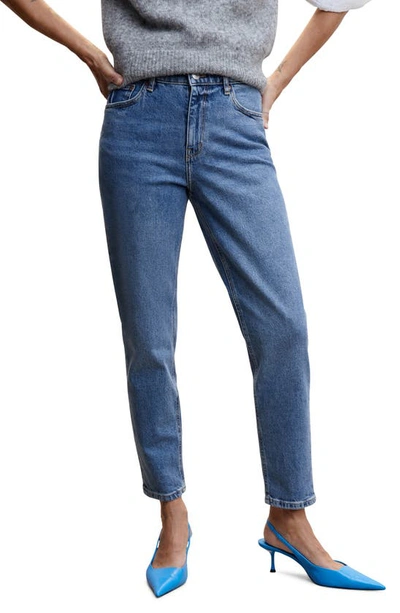 Mango High Waist Mom Jeans In Dark Blue