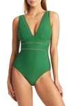 Sea Level Spliced One-piece Swimsuit In Green