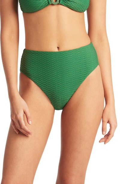 Sea Level Retro High Waist Bikini Bottoms In Green