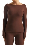 Naked Wardrobe Rock The Boat Neck Top In Chocolate