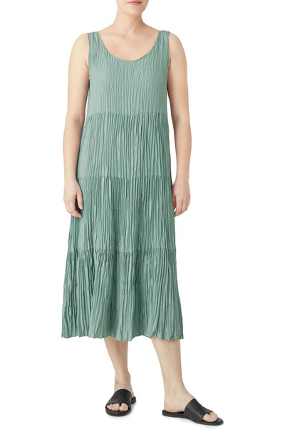 Eileen Fisher Tiered Pleated Silk Midi Dress In Amal