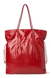 The Row Polly Drawcord Leather Tote In Red