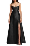 Alfred Sung Cutout Satin Gown In Black