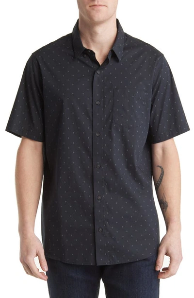 Travismathew Better Not Diamond Print Short Sleeve Button-up Shirt In Black