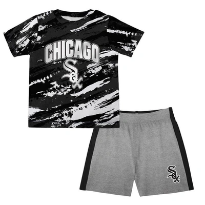 Outerstuff Babies' Infant Black/heather Grey Chicago White Sox Stealing Homebase 2.0 T-shirt & Shorts Set