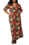 Leota Perfect Faux Wrap Maxi Dress In Crown Floral Red Dahlia