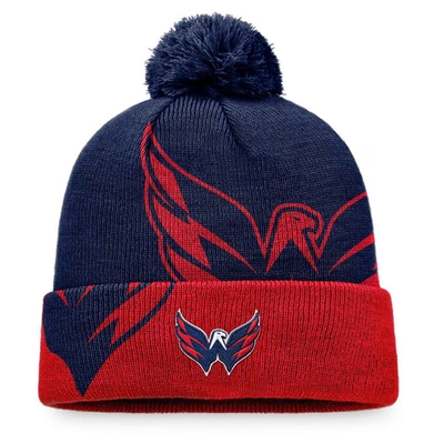 Fanatics Men's Navy, Red Washington Capitals Block Party Cuffed Knit Hat With Pom In Navy,red