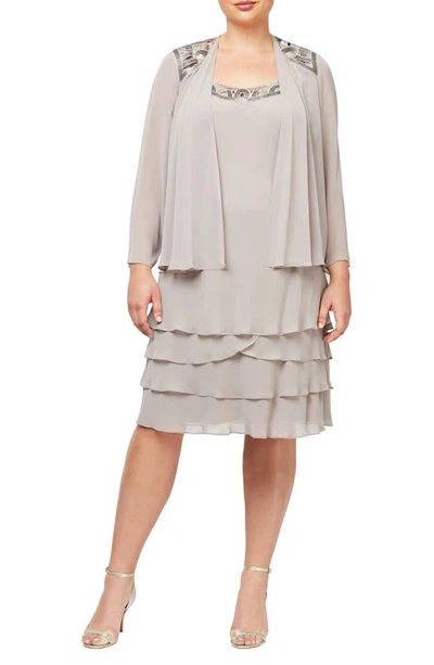 Sl Fashions Layered Sequin Cocktail Dress & Jacket In Dmr