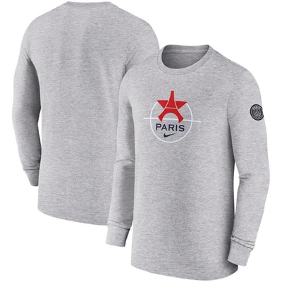 Nike Heather Gray Paris Saint-germain Knockout Long Sleeve T-shirt In Grey