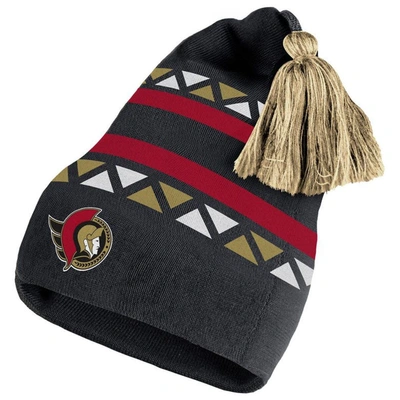 Adidas Originals Adidas  Black Ottawa Senators Reverse Retro 2.0 Pom Cuffed Knit Hat In Black,blue