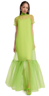 Staud Calluna Ruffle Hem Dress In Lime Green