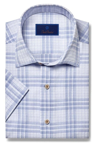 David Donahue Plaid Print Cotton Dress Shirt In Blue