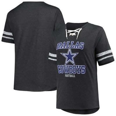 Fanatics Branded Heather Charcoal Dallas Cowboys Plus Size Lace-up V-neck T-shirt