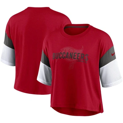 Nike Women's  Red, White Tampa Bay Buccaneers Nickname Tri-blend Performance Crop Top In Red,white