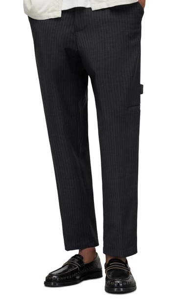 Allsaints Cairo Pinstripe Wool Blend Trousers In Charcoal