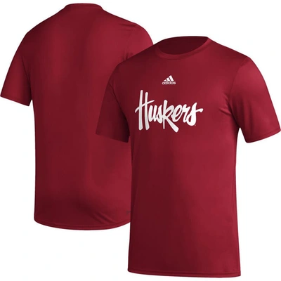 Adidas Originals Adidas Scarlet Nebraska Huskers Basics Secondary Pre-game Aeroready T-shirt