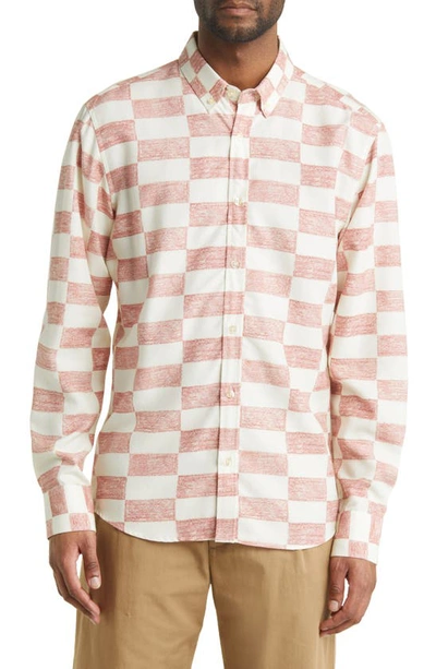 Forét Port Checkerboard Print Ripstop Button-down Shirt In Brick Print