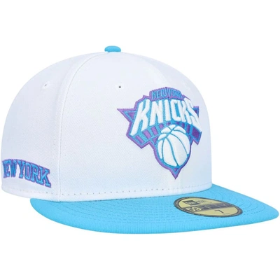 New Era White New York Knicks Vice Blue Side Patch 59fifty Fitted Hat