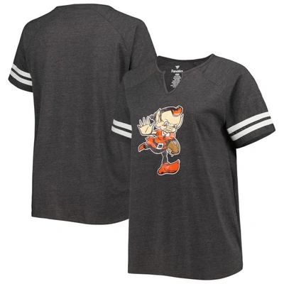 Fanatics Branded Heather Charcoal Cleveland Browns Plus Size Throwback Notch Neck Raglan T-shirt