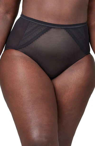 Spanx Sheer Illusion Mesh High Waist Shaping Briefs In Very Black/ Champagne Beige