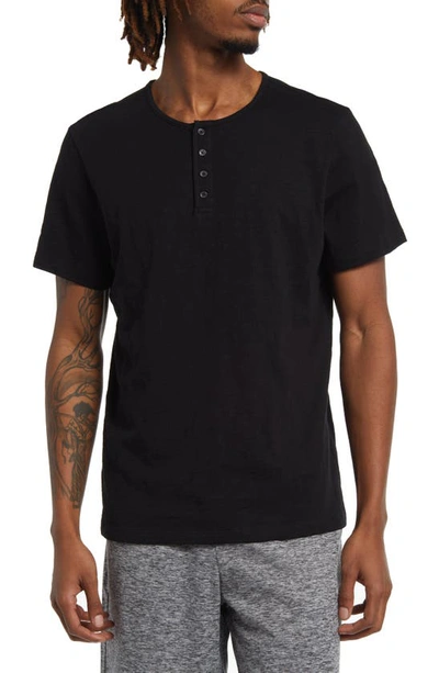 Barefoot Dreams Slub Henley Lounge T-shirt In Black