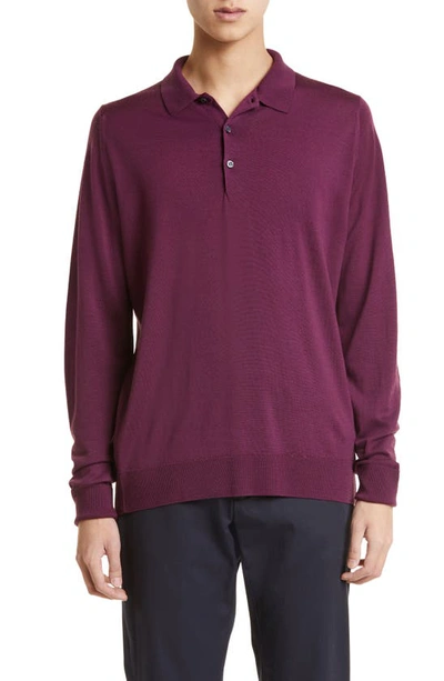 John Smedley Cotswold Wool Polo Sweater In Purple