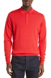 John Smedley Cotswold Wool Polo Sweater In Holly Berry