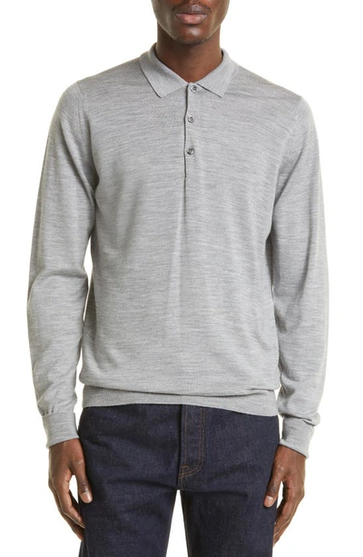 John Smedley Cotswold Wool Polo Sweater In Silver