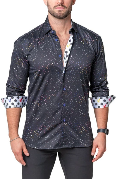 Maceoo Fibonacci Dotrainbow Cotton Button-up Shirt In Black
