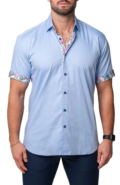 Maceoo Galileo Washed Blue Short Sleeve Contemporary Fit Button-up Shirt