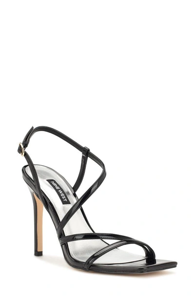 Nine West Trulee Sandal In Black Faux Patent Leather