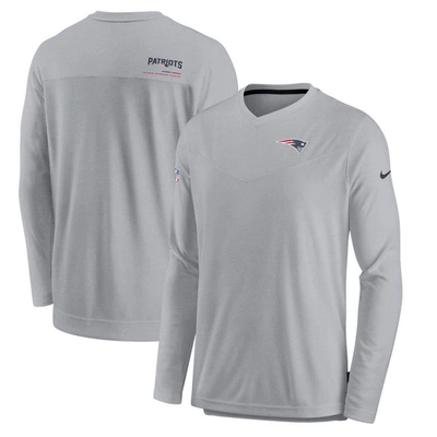 Nike Gray New England Patriots Sideline Coach Chevron Lock Up Long Sleeve V-neck Performance T-shirt