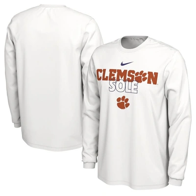 Nike White Clemson Tigers 2023 On Court Bench Long Sleeve T-shirt