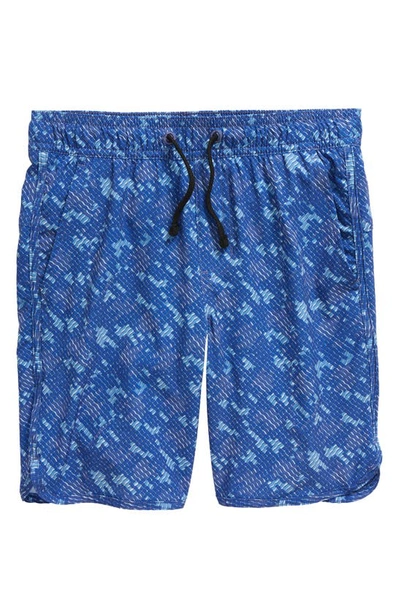 Zella Kids' Volley Swim Trunks In Blue Marlin Mendocino Print