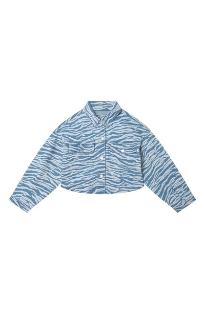 Kenzo Kids' Zebra Print Denim Jacket In 78g-pale Blue