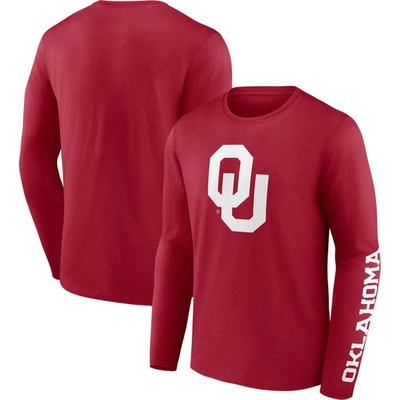 Fanatics Branded Crimson Oklahoma Sooners Double Time 2-hit Long Sleeve T-shirt