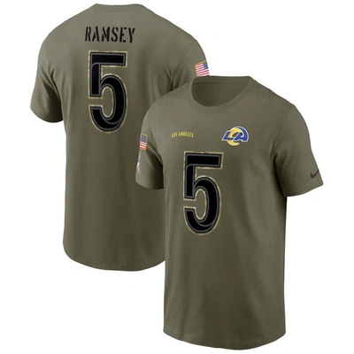 Nike Men's  Jalen Ramsey Olive Los Angeles Rams 2022 Salute To Service Name And Number T-shirt