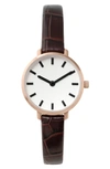 Breda Beverly Croc Embossed Leather Strap Watch, 25mm In Brown + Rose Gold