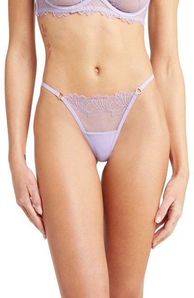 Bluebella Monet Embroidered Mesh Thong In Purple
