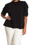 Cece Puff Sleeve Crepe Top In Rich Black