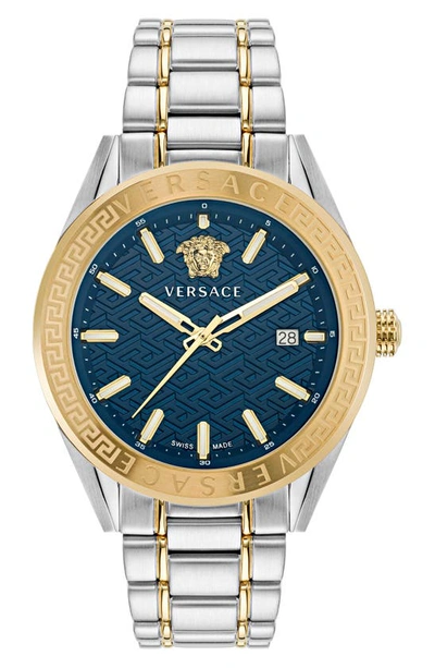 Versace Men's V-code Greca Two-tone Bracelet Watch, 42mm In Two Tone